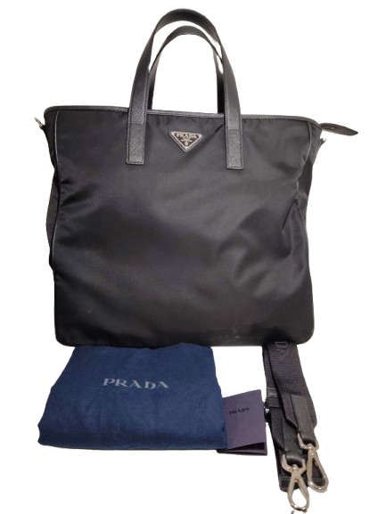 PRADA TOTE BAG RANK B BLACK SCRATCH NFC RE-NYLON AND SAFFIAO