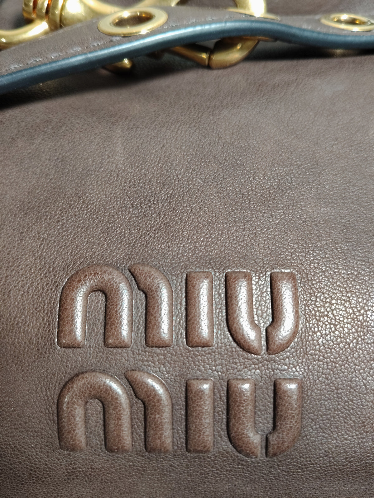 MIU MIU HANDBAG RANK B 5BC182 BROWN STAIN NAPPA AVIATOR