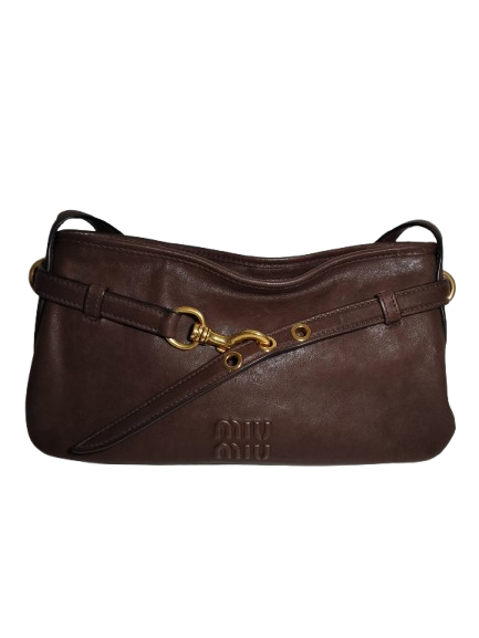 MIU MIU HANDBAG RANK B 5BC182 BROWN STAIN NAPPA AVIATOR