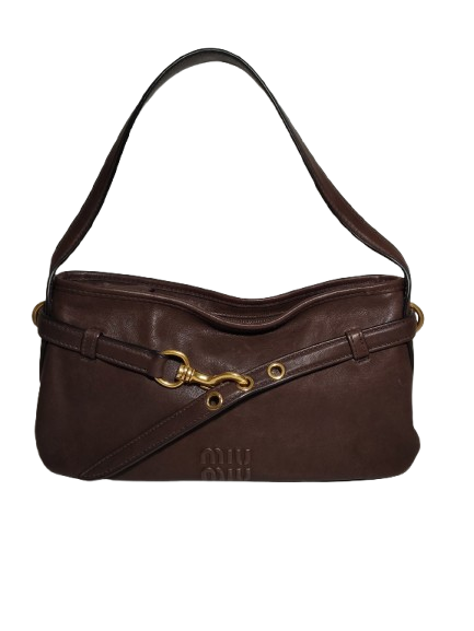 MIU MIU HANDBAG RANK B 5BC182 BROWN STAIN NAPPA AVIATOR
