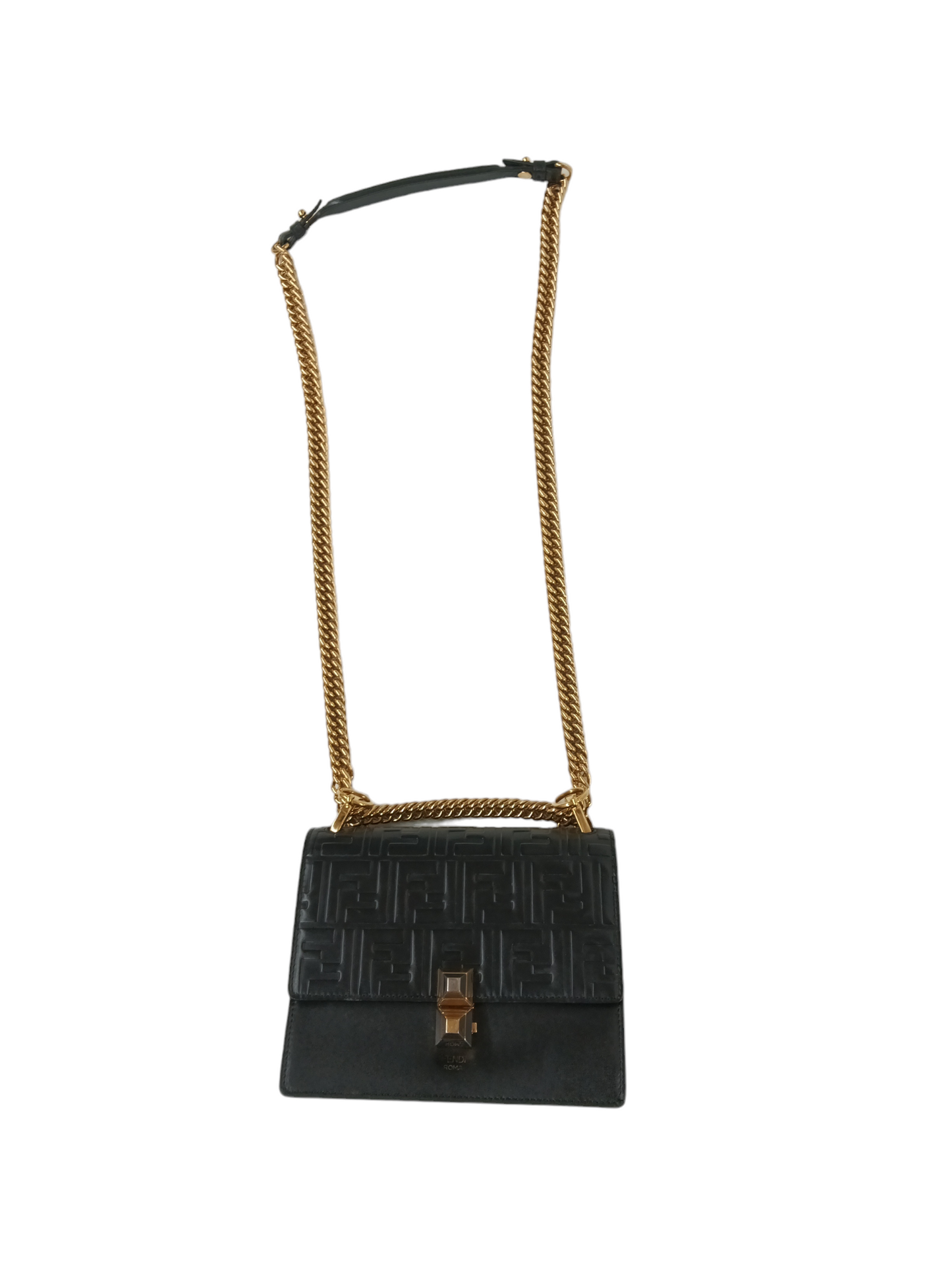 FENDI Shoulder Bag KAN I 8M0381 Black*Gold Scratch 198 0189