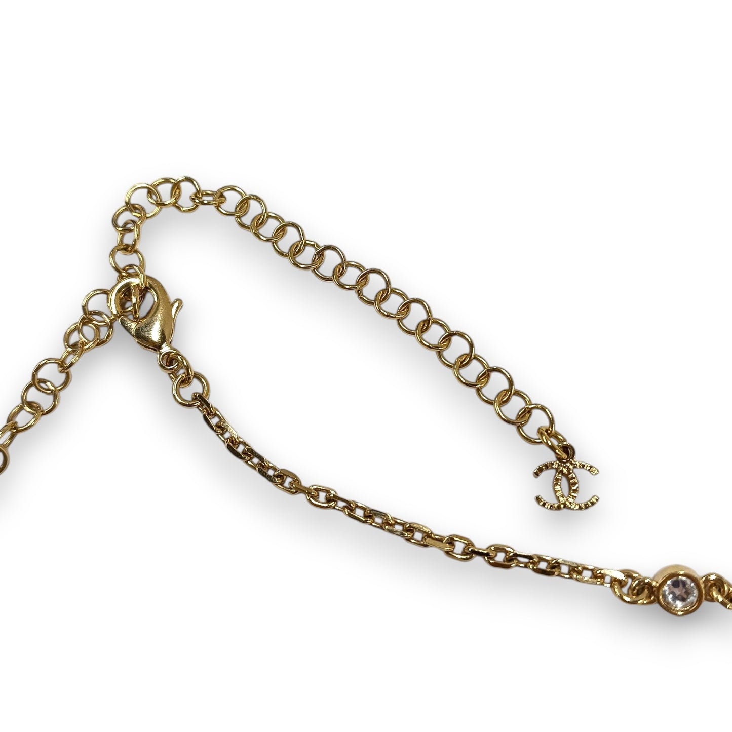 Necklace CHANEL Rank (B) Gold Color Faux Pearl & Strass CC
