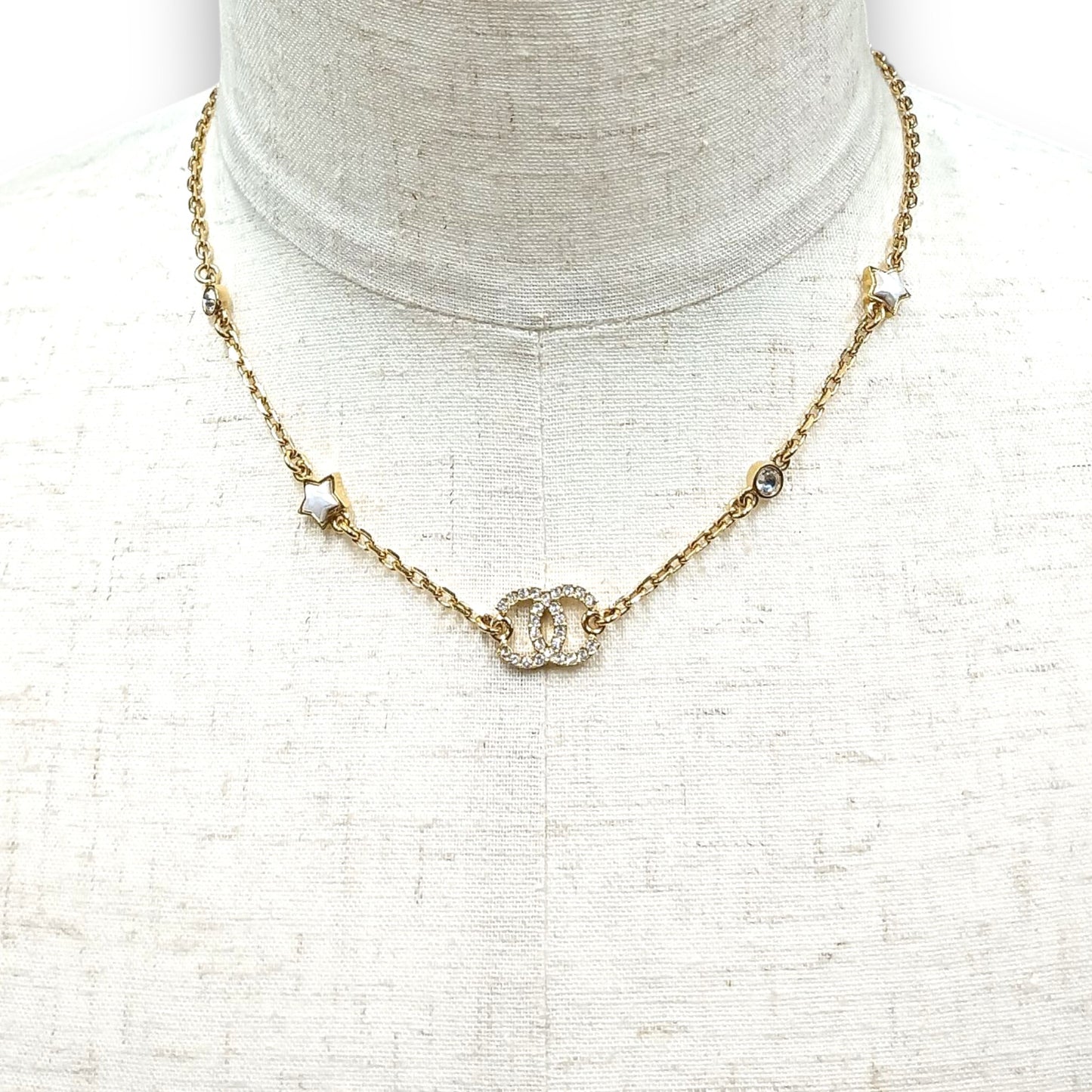 Necklace CHANEL Rank (B) Gold Color Faux Pearl & Strass CC