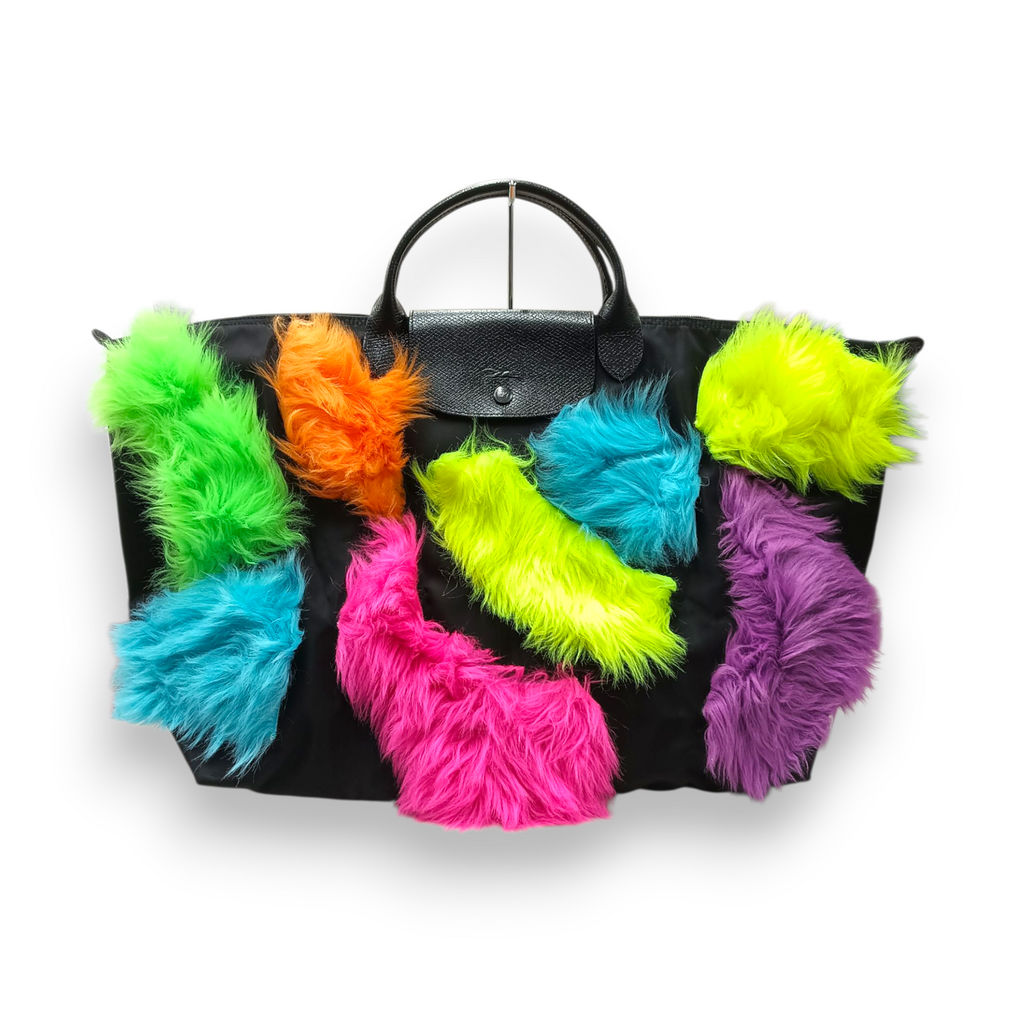 LONGCHAMP Tote Bag L1624JSA 080 Rank (B) Black Jeremy Scott Le Pliage Neon Faux Fur