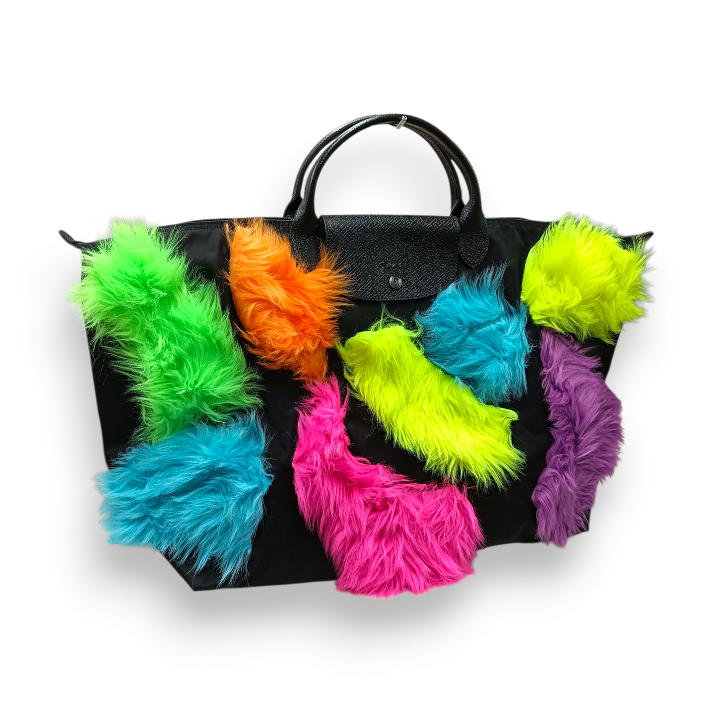 LONGCHAMP Tote Bag L1624JSA 080 Rank (B) Black Jeremy Scott Le Pliage Neon Faux Fur