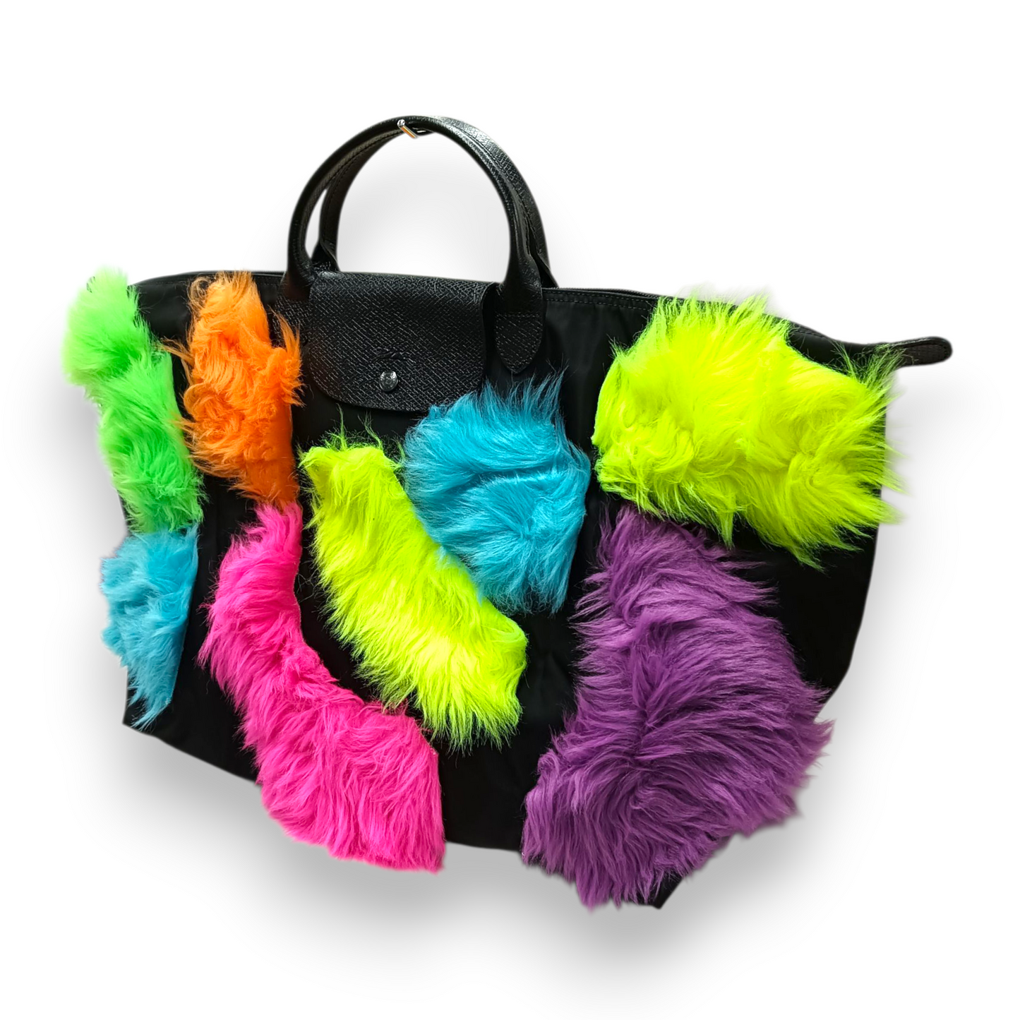 LONGCHAMP Tote Bag L1624JSA 080 Rank (B) Black Jeremy Scott Le Pliage Neon Faux Fur