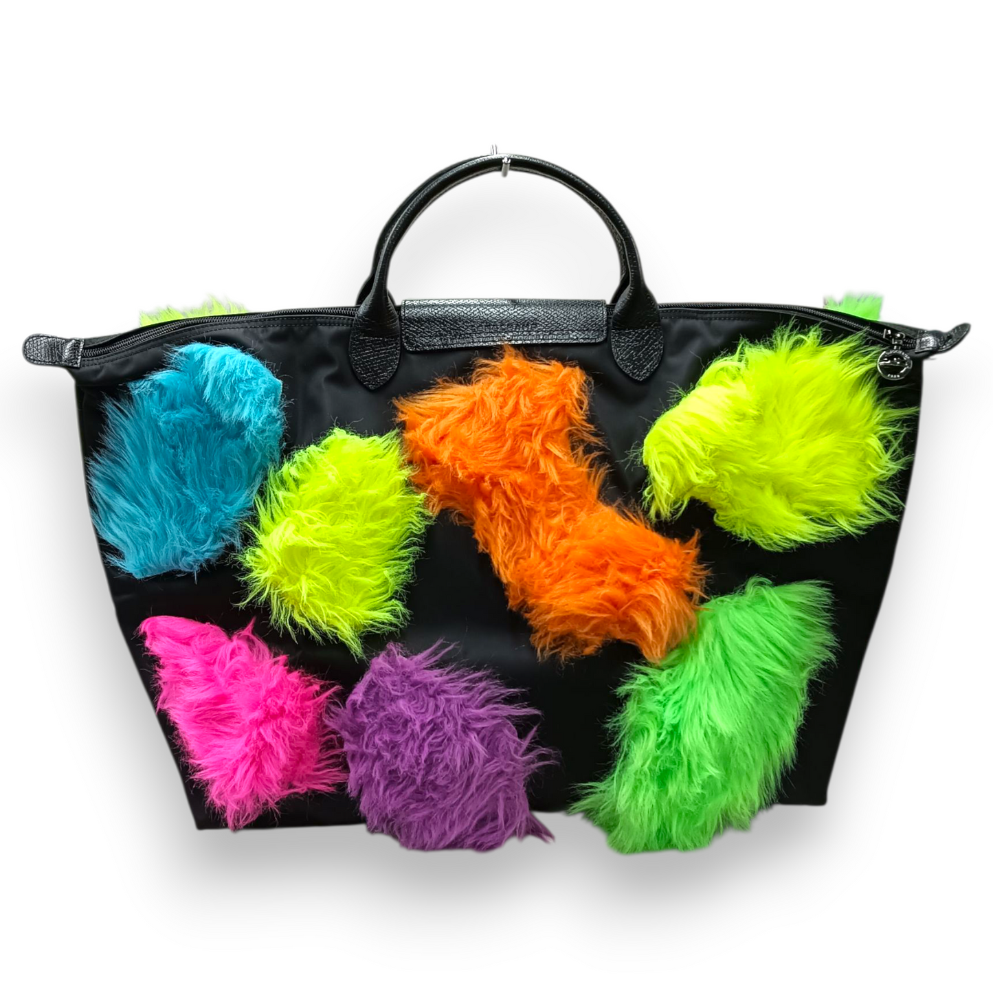 LONGCHAMP Tote Bag L1624JSA 080 Rank (B) Black Jeremy Scott Le Pliage Neon Faux Fur