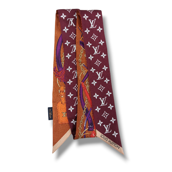 LOUIS VUITTON SCARF M97340 RANK(A) BURGUNDY/BROWN GM3275 FLOWER AND STRAPS BB BANDEAU