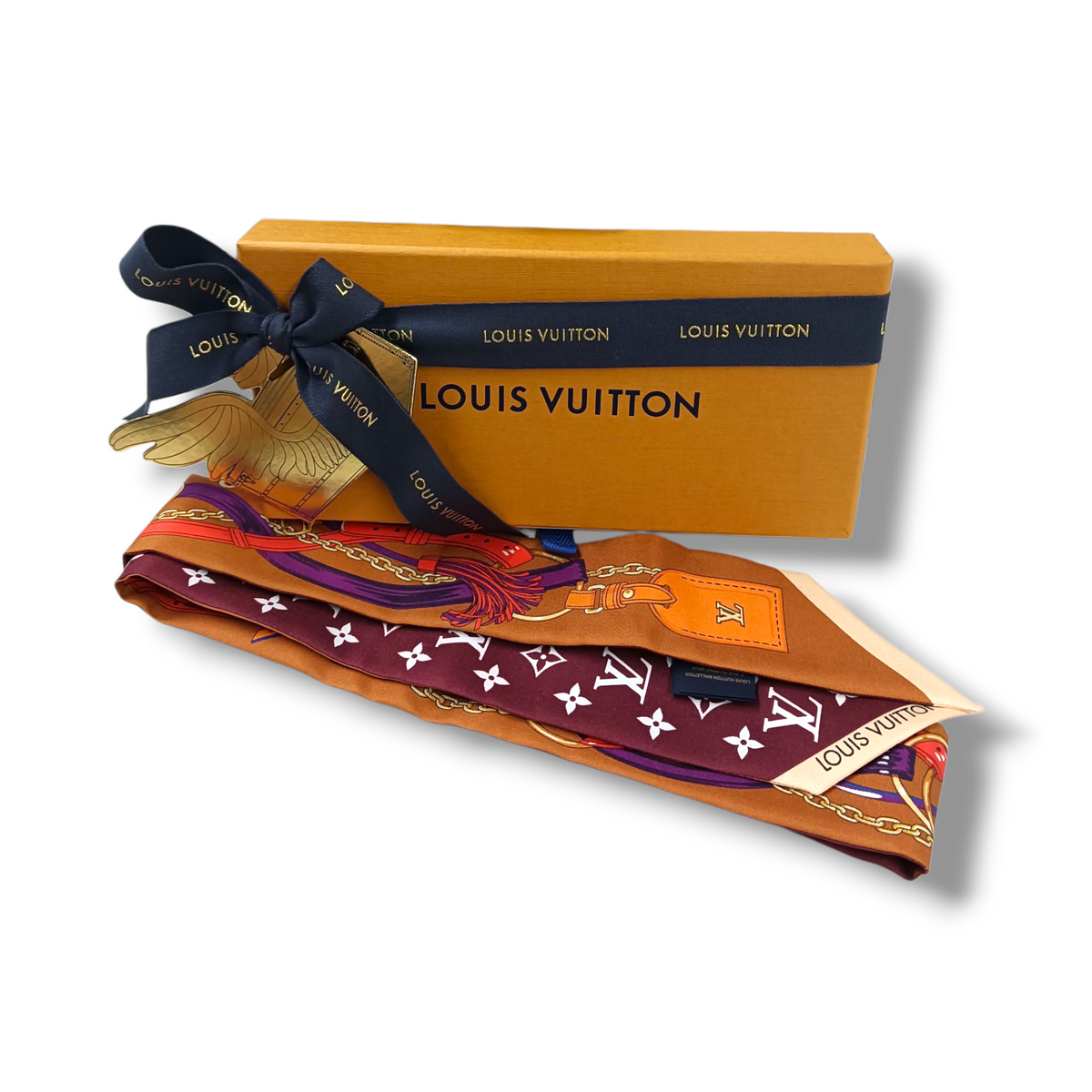 LOUIS VUITTON SCARF M97340 RANK(A) BURGUNDY/BROWN GM3275 FLOWER AND STRAPS BB BANDEAU