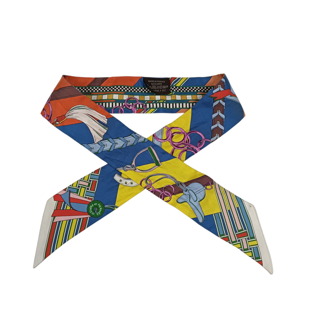 HERMES Scarf Twilly Blue/Yellow/Multi color **Stain Bdrides et Gris Gris