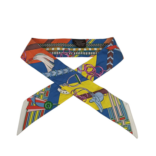 HERMES Scarf Twilly Blue/Yellow/Multi color **Stain Bdrides et Gris Gris