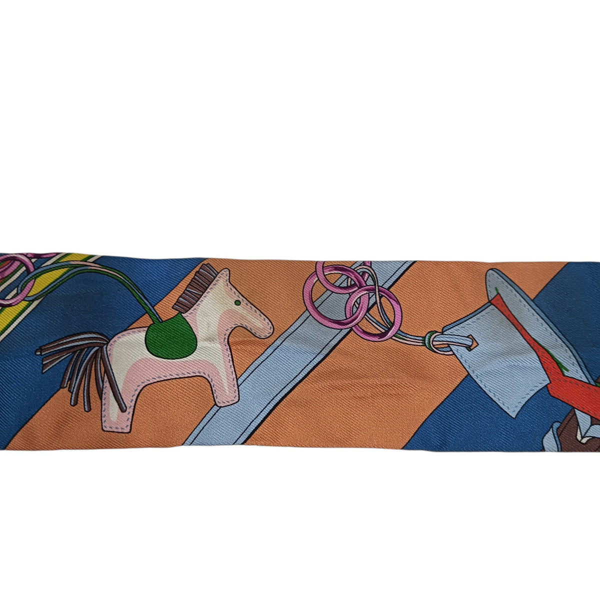HERMES Scarf Twilly Blue/Yellow/Multi color **Stain Bdrides et Gris Gris
