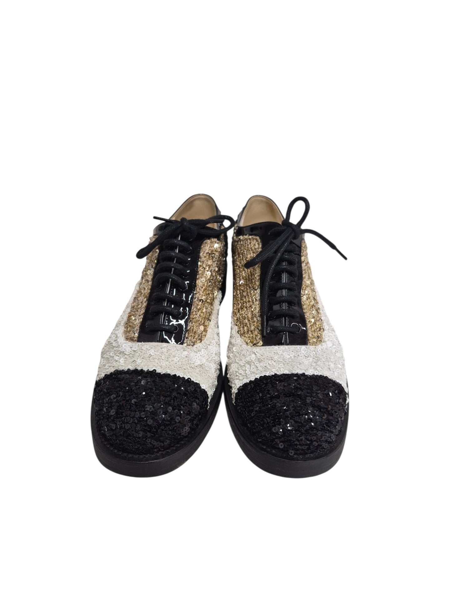 CHANEL Shoes 38.5 Lady's Khaki / White / Black Stain G36208