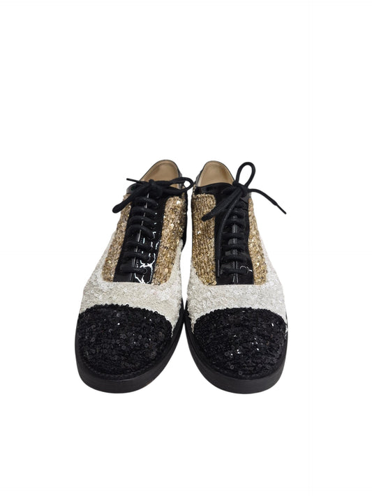 CHANEL Shoes 38.5 Lady's Khaki / White / Black Stain G36208