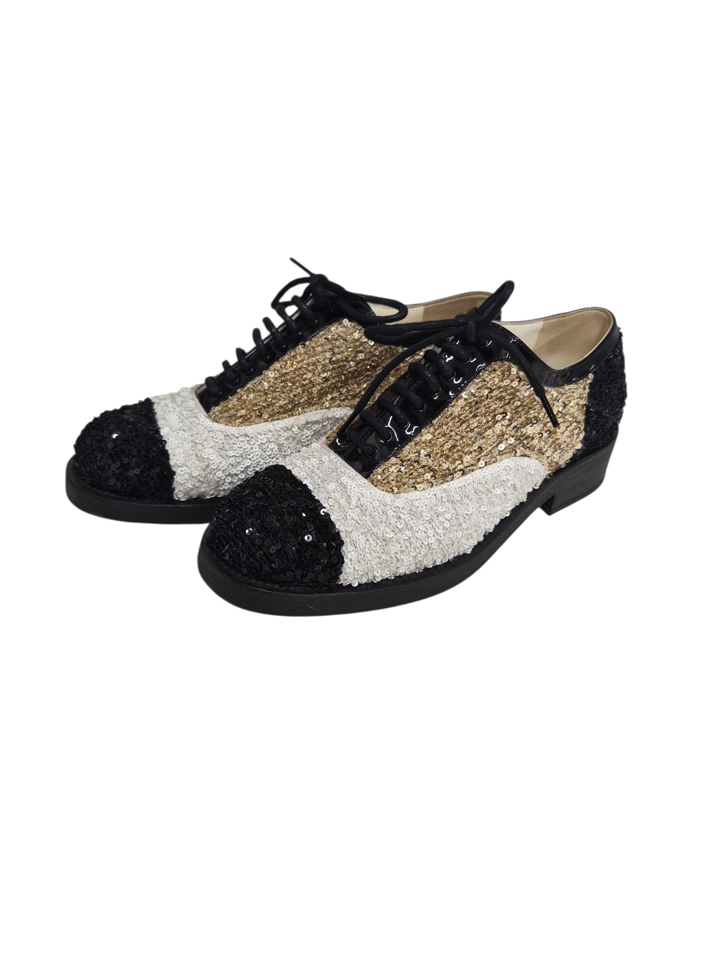 CHANEL Shoes 38.5 Lady's Khaki / White / Black Stain G36208