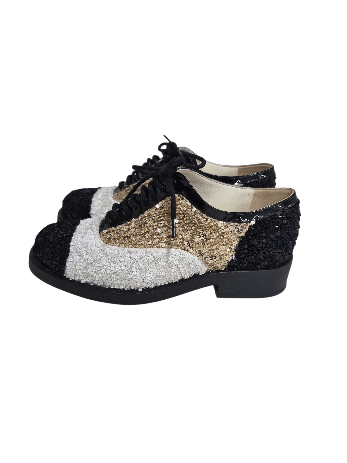 CHANEL Shoes 38.5 Lady's Khaki / White / Black Stain G36208