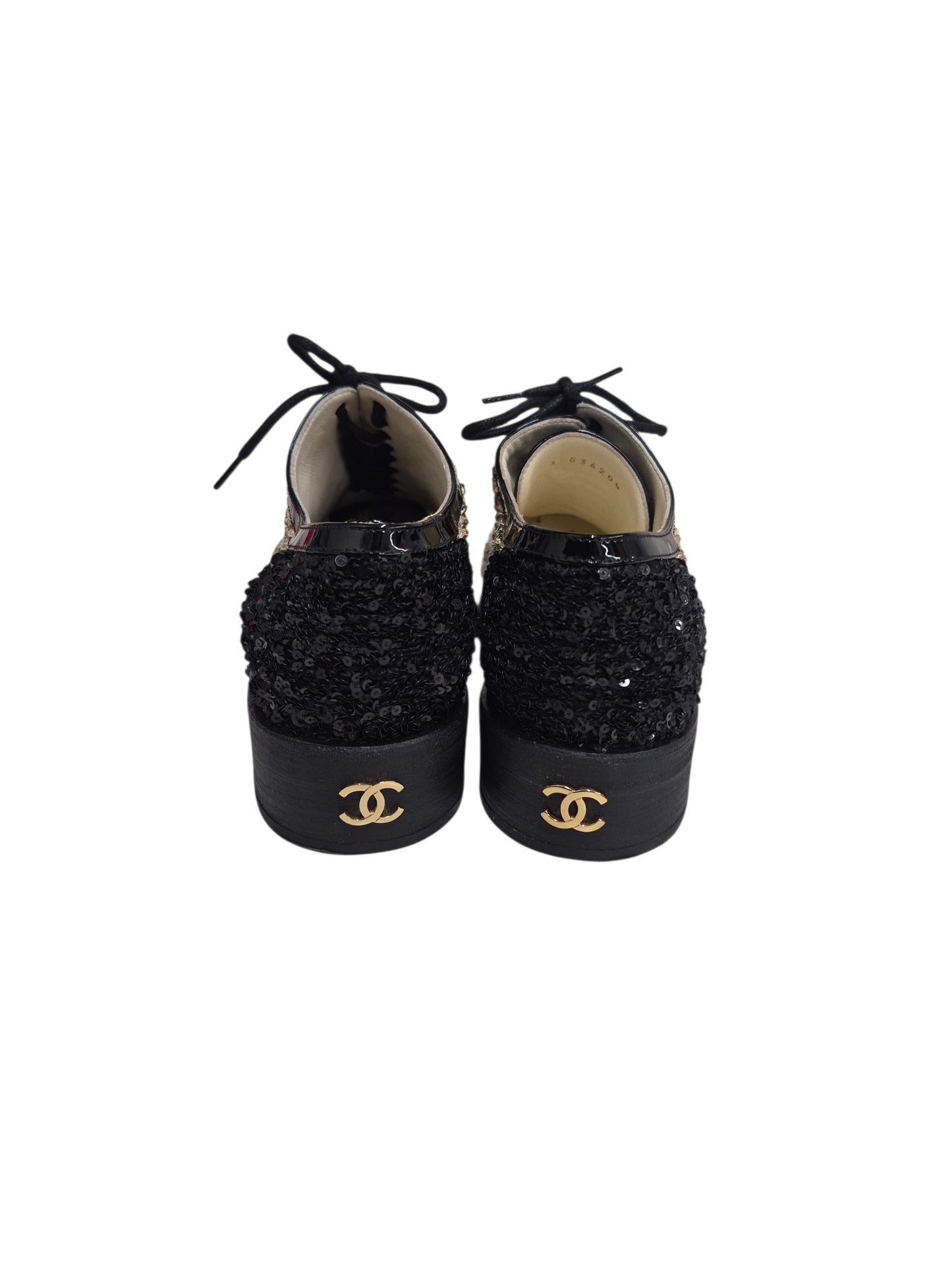 CHANEL Shoes 38.5 Lady's Khaki / White / Black Stain G36208