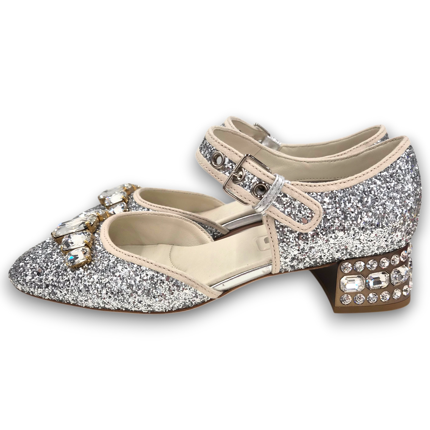 MIU MIU Bijou Sparkle Pumps SIZE 37 Lady's Silver Rank(A)