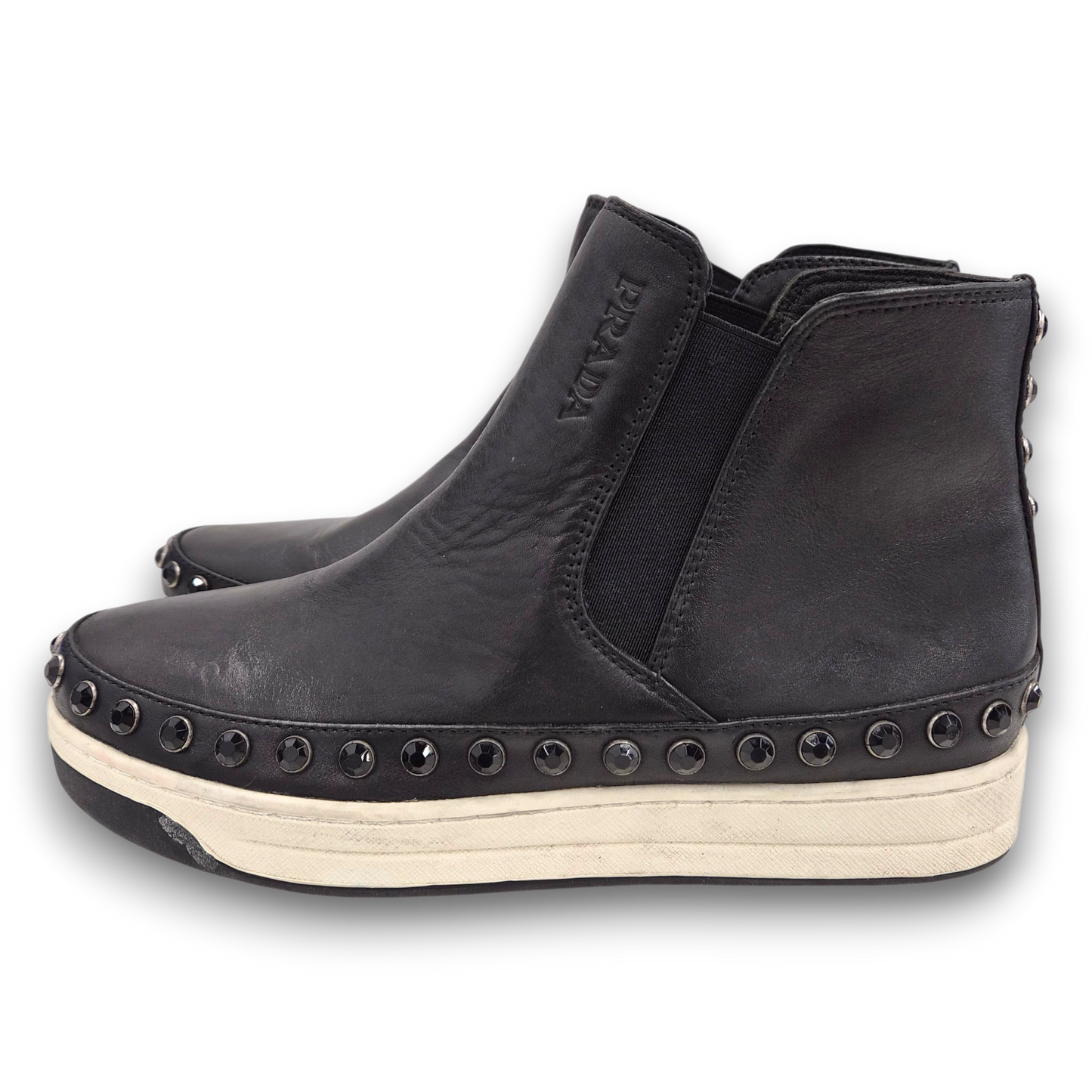 PRADA Short Boots SIZE 37 3T5735 Lady's Black Rank(B) Stain