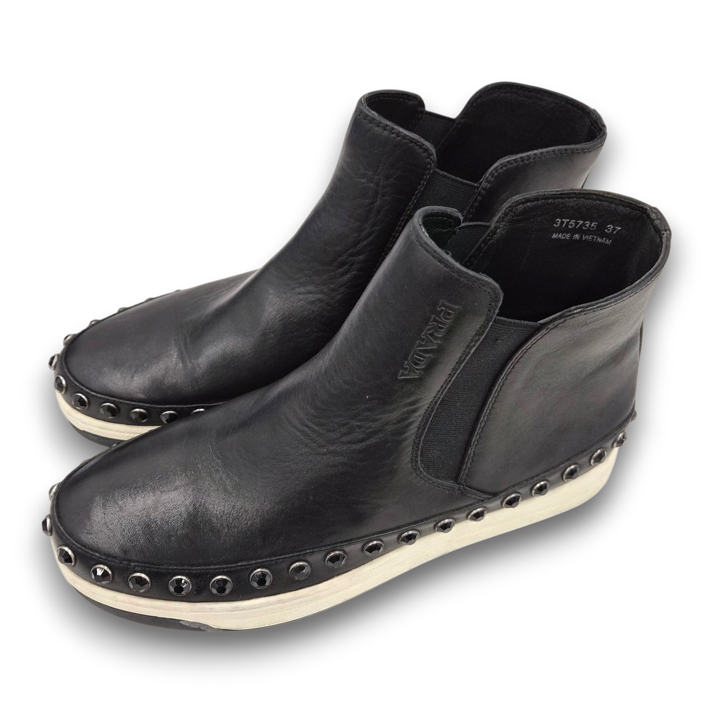 PRADA Short Boots SIZE 37 3T5735 Lady's Black Rank(B) Stain