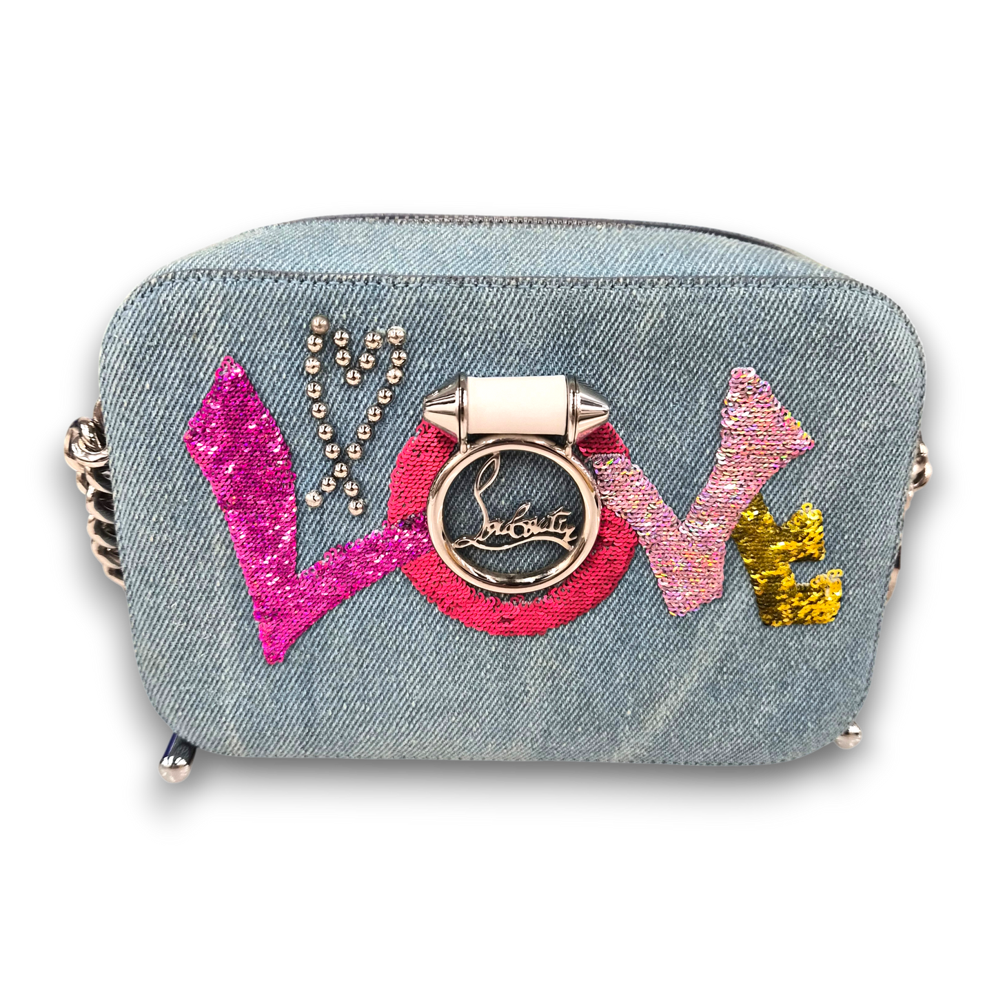 Christian Louboutin Shoulder Bag Sky Blue Rank(B) Stain