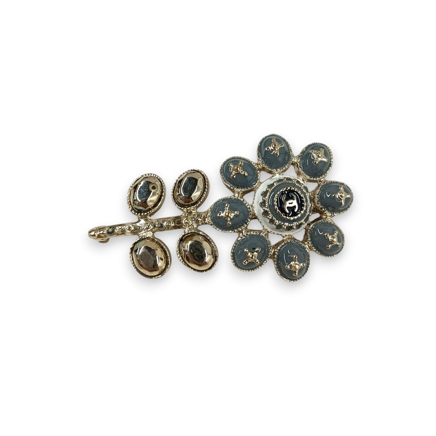 Brooch CHANEL Rank (B) Gold/Gray/Blue A96893