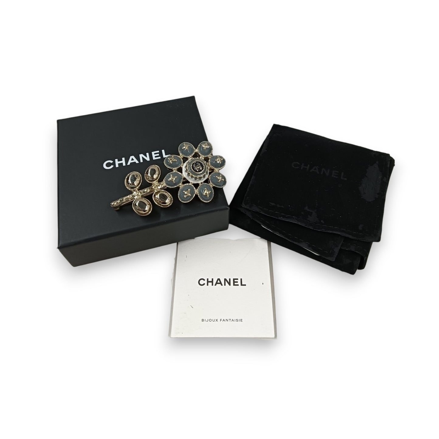 Brooch CHANEL Rank (B) Gold/Gray/Blue A96893