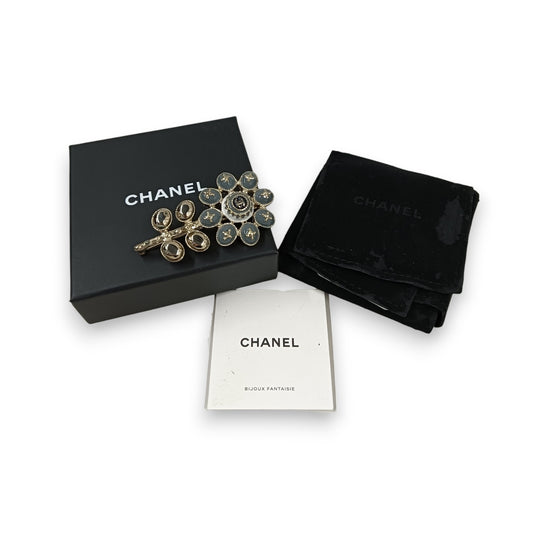 Brooch CHANEL Rank (B) Gold/Gray/Blue A96893