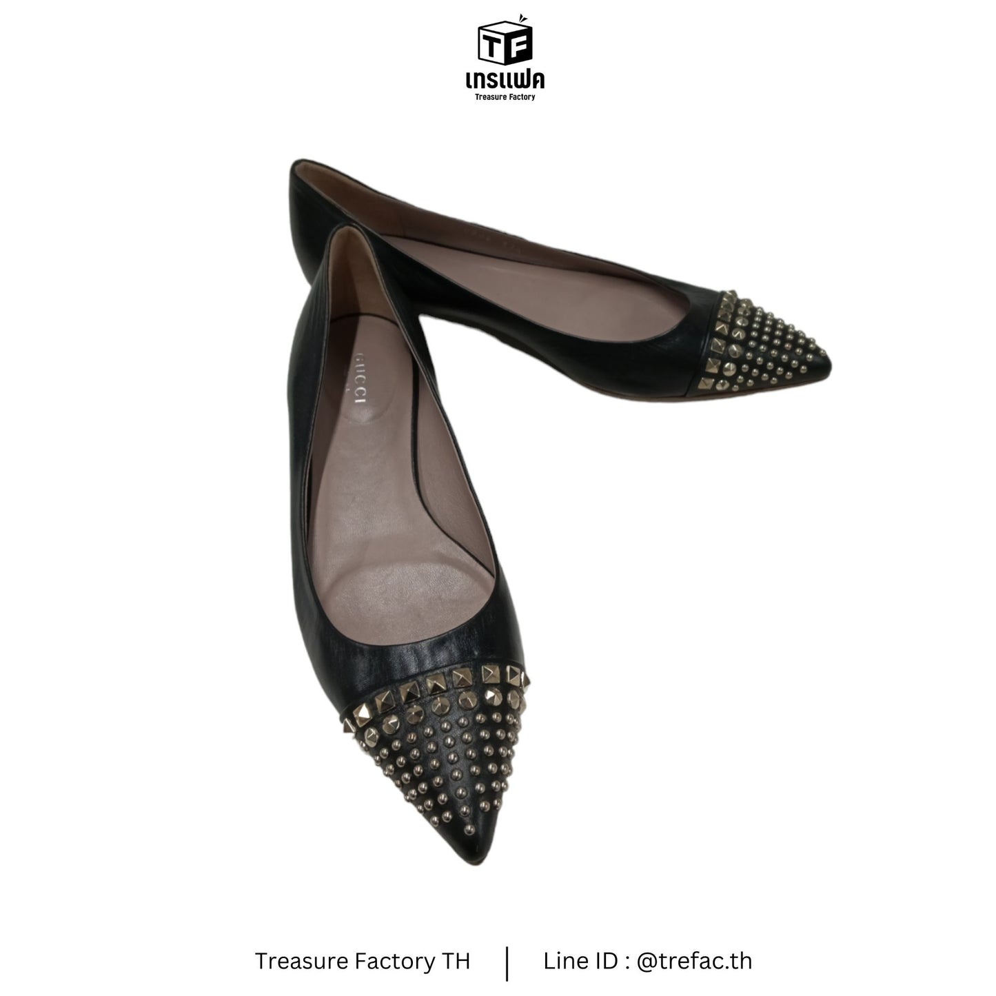 GUCCI Flat Shoes 37.5 Black/silver Rank A