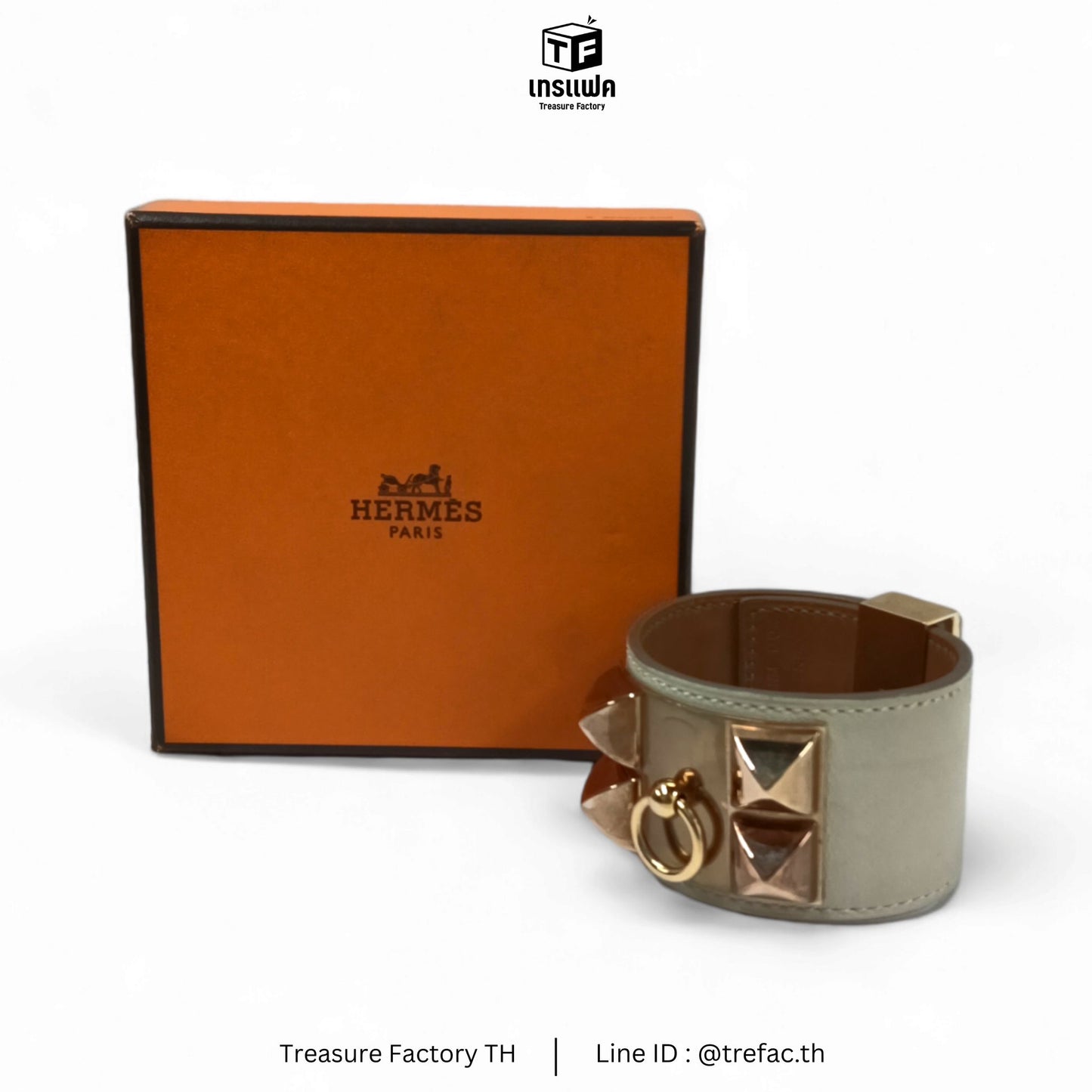 HERMES Bracelet T NM 004 Collier Beige/Gold *Stain* Rank B
