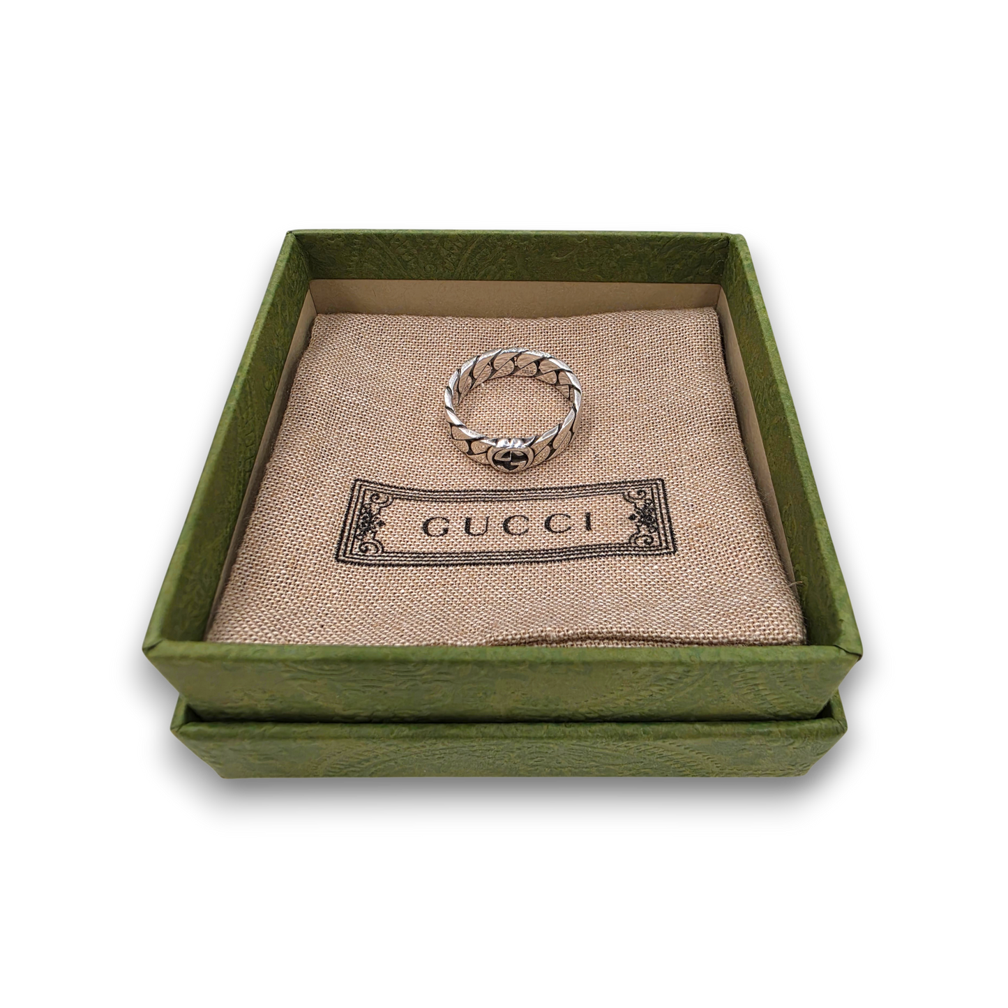 GUCCI Ring YBC661518001 Rank(B) Silver Scratch F1930FI Interlock