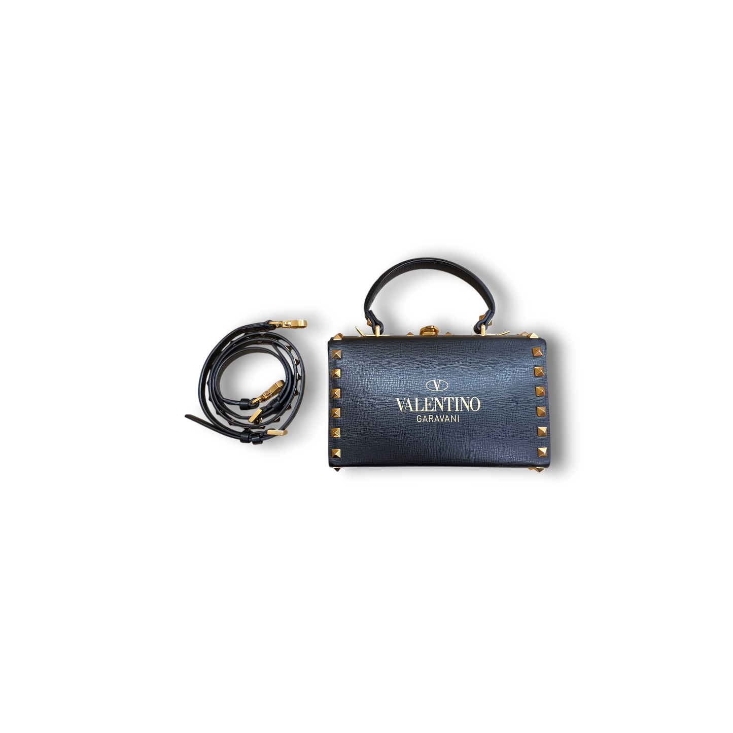 VALENTINA GARAVANI 2Way Bag Rank(B) Black Rockstud Grainy Calfskin Box