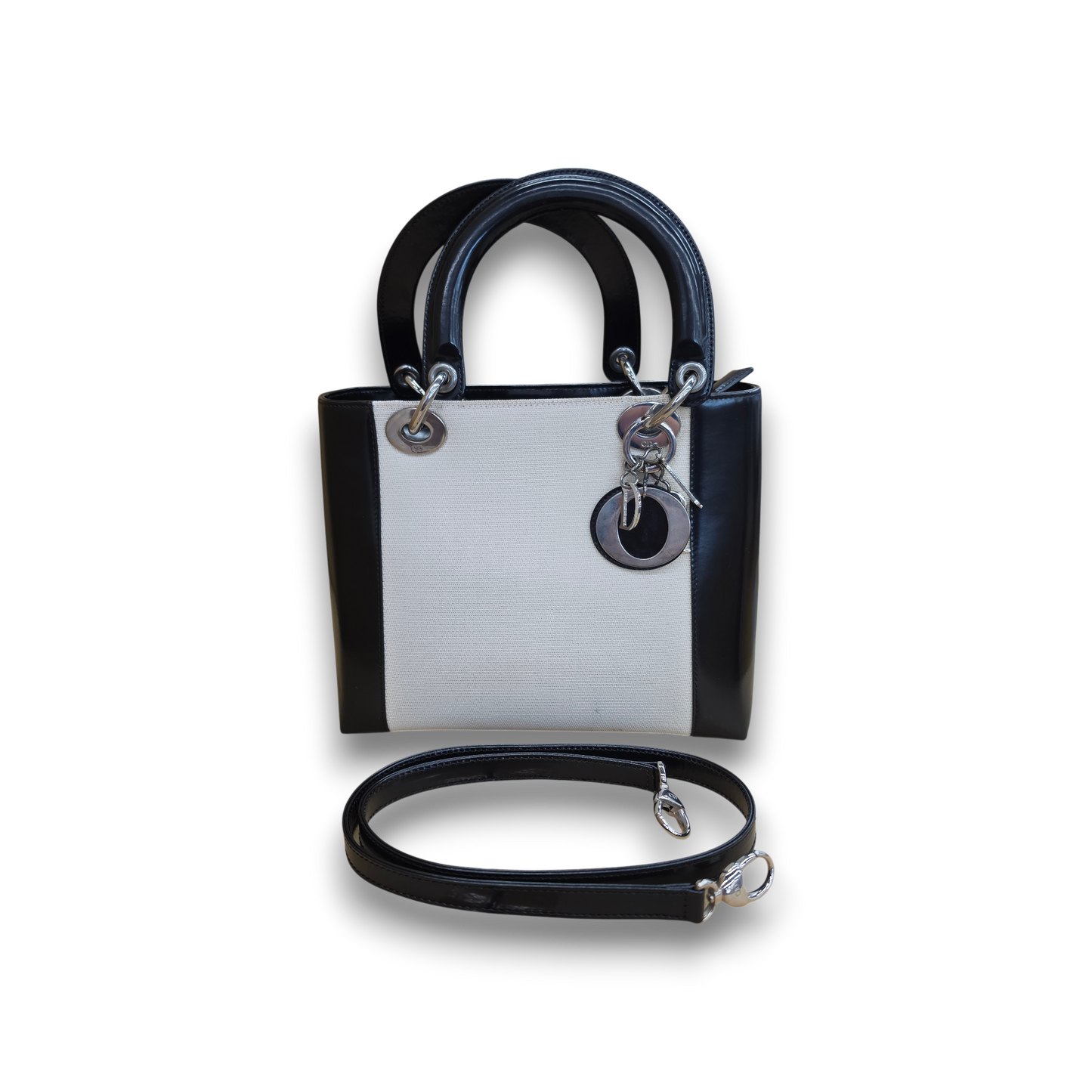 Cgristian Dior Handbag MA-0939 Rank (B) Black and White Stain Lady Dior