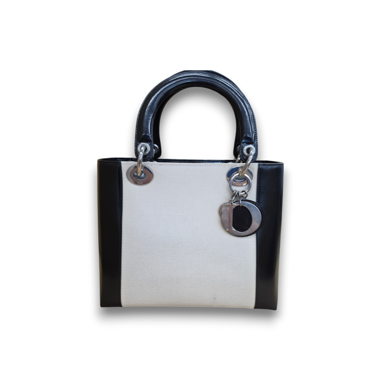 Cgristian Dior Handbag MA-0939 Rank (B) Black and White Stain Lady Dior
