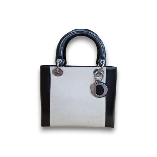 Cgristian Dior Handbag MA-0939 Rank (B) Black and White Stain Lady Dior
