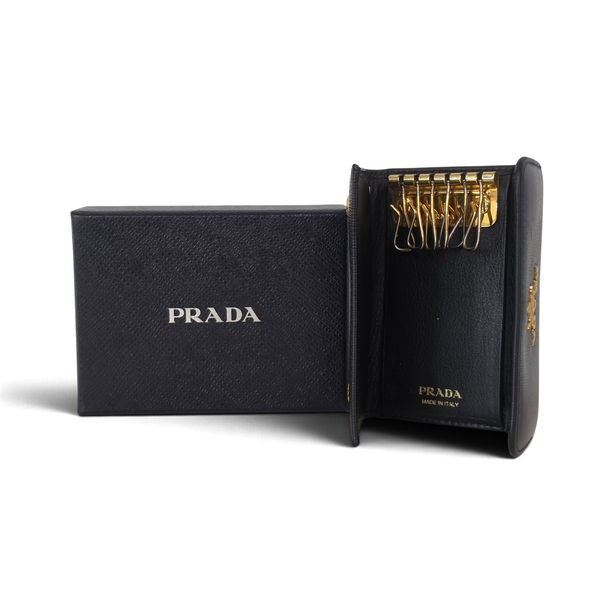 PRADA Key Case 1PG222 Rank (B) Black Stain