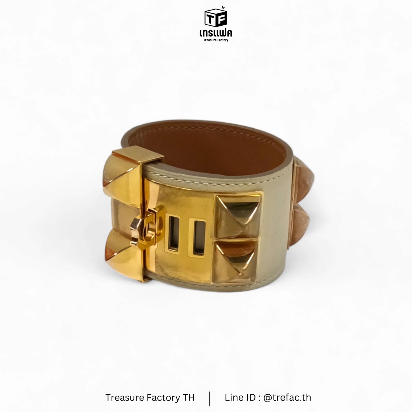 HERMES Bracelet T NM 004 Collier Beige/Gold *Stain* Rank B