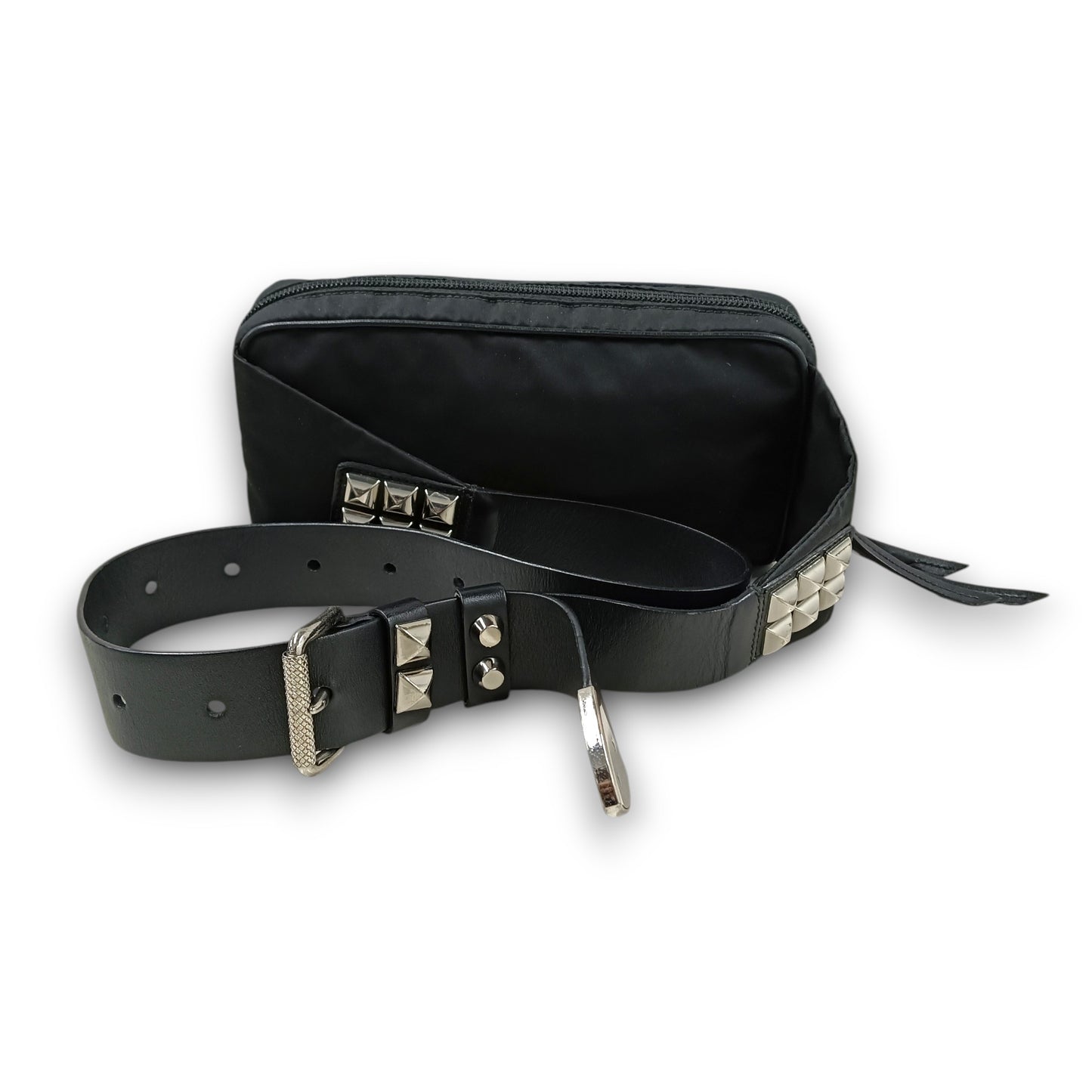 PRADA Body Bag 1BL010 Rank (B) Black 255Tessuto Nylon Studded Belt Bag