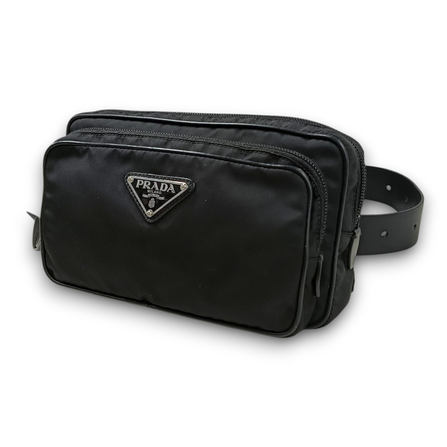 PRADA Body Bag 1BL010 Rank (B) Black 255Tessuto Nylon Studded Belt Bag