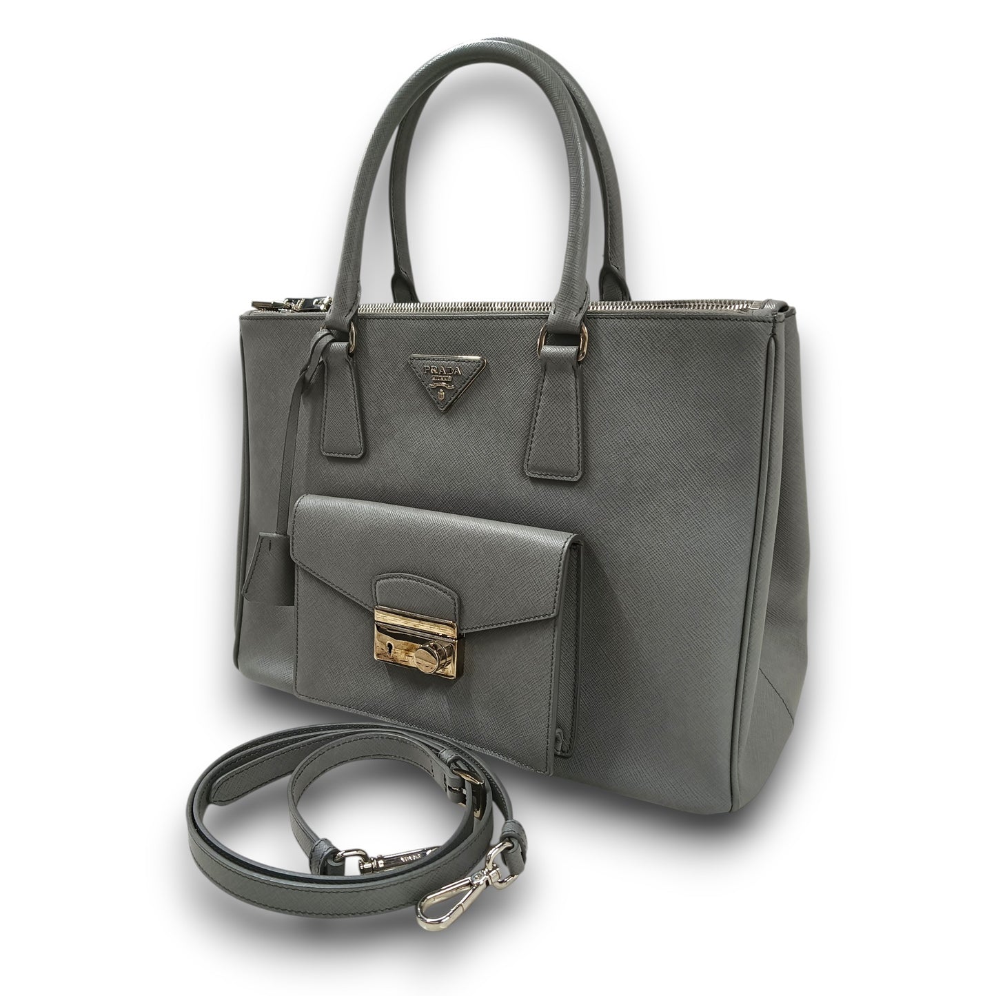 PRADA 2WAY Bag GALLERIA BN2674 Rank (B) Gray 14/A
