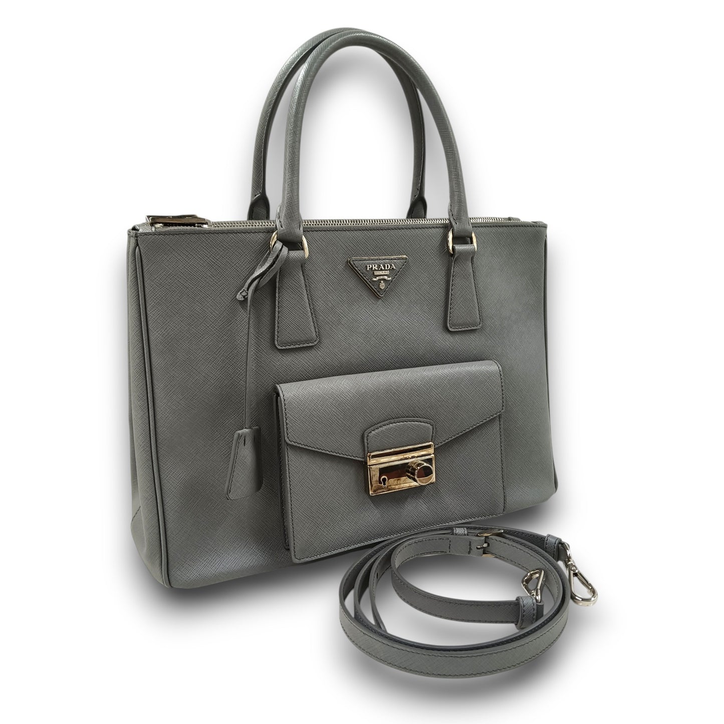 PRADA 2WAY Bag GALLERIA BN2674 Rank (B) Gray 14/A