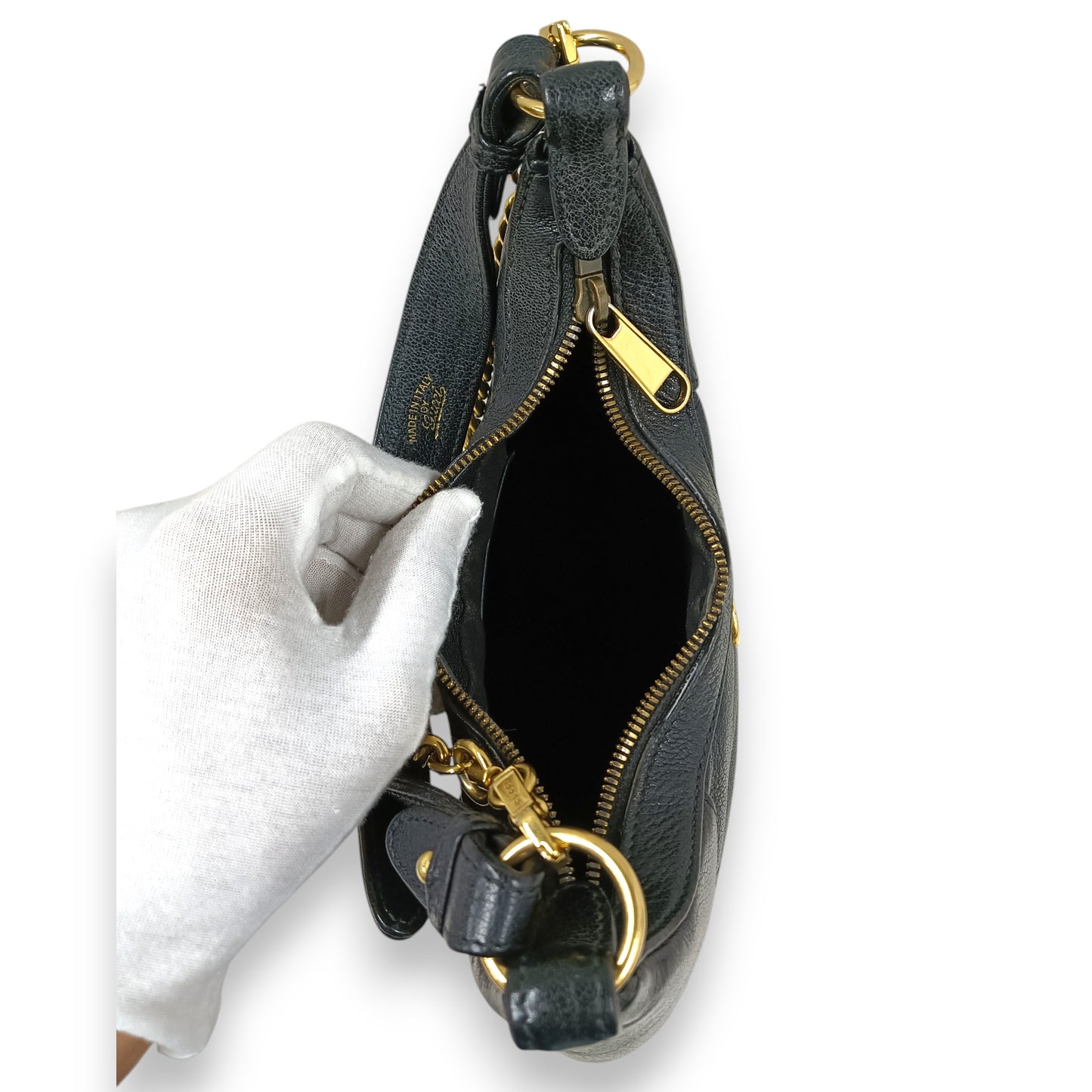 GUCCI Handbag 731817 Rank (B) Black/Gold Damage Inside 493075