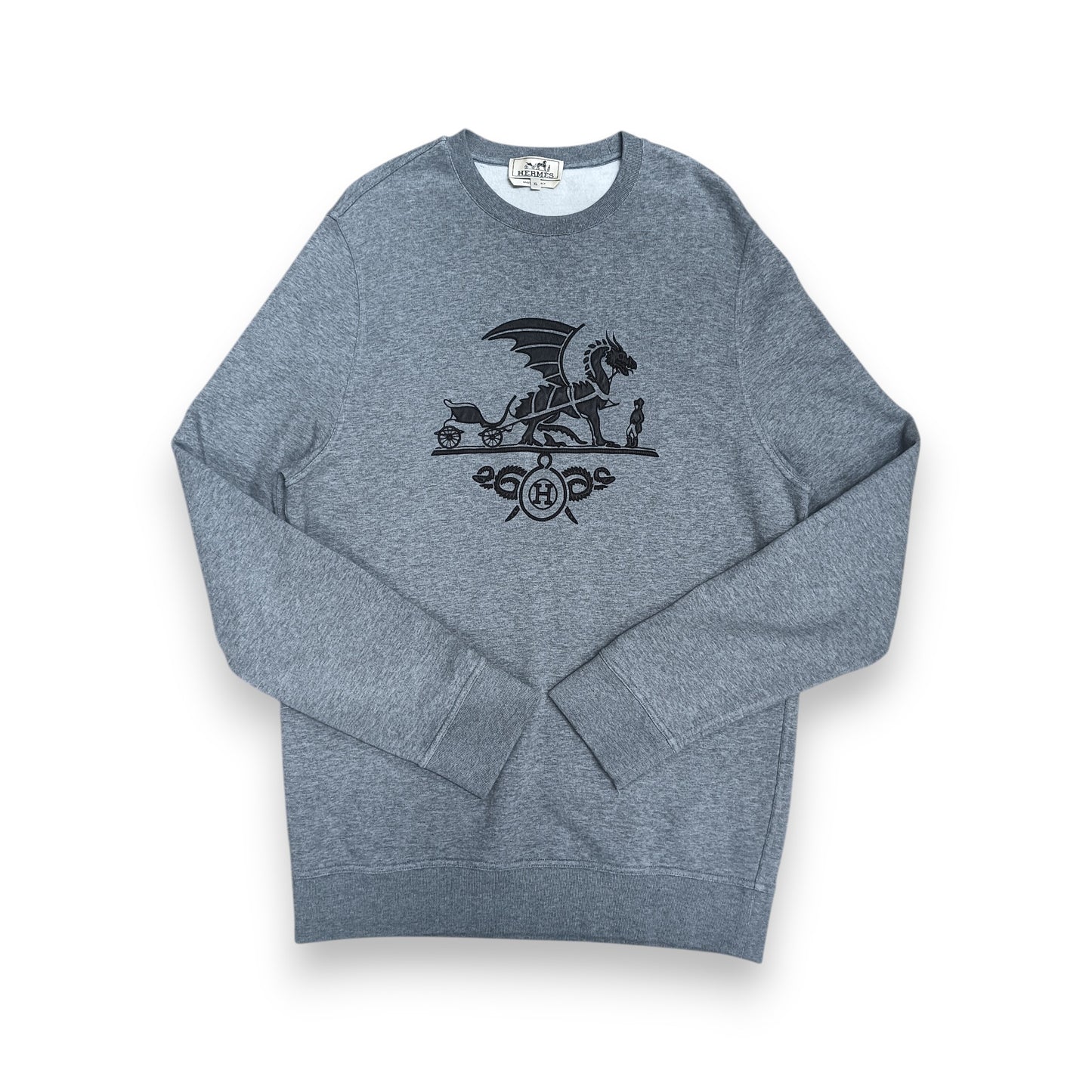 HERMES Long-sleeved T-shirt Size XL Mens Gray Rank (B) Stain