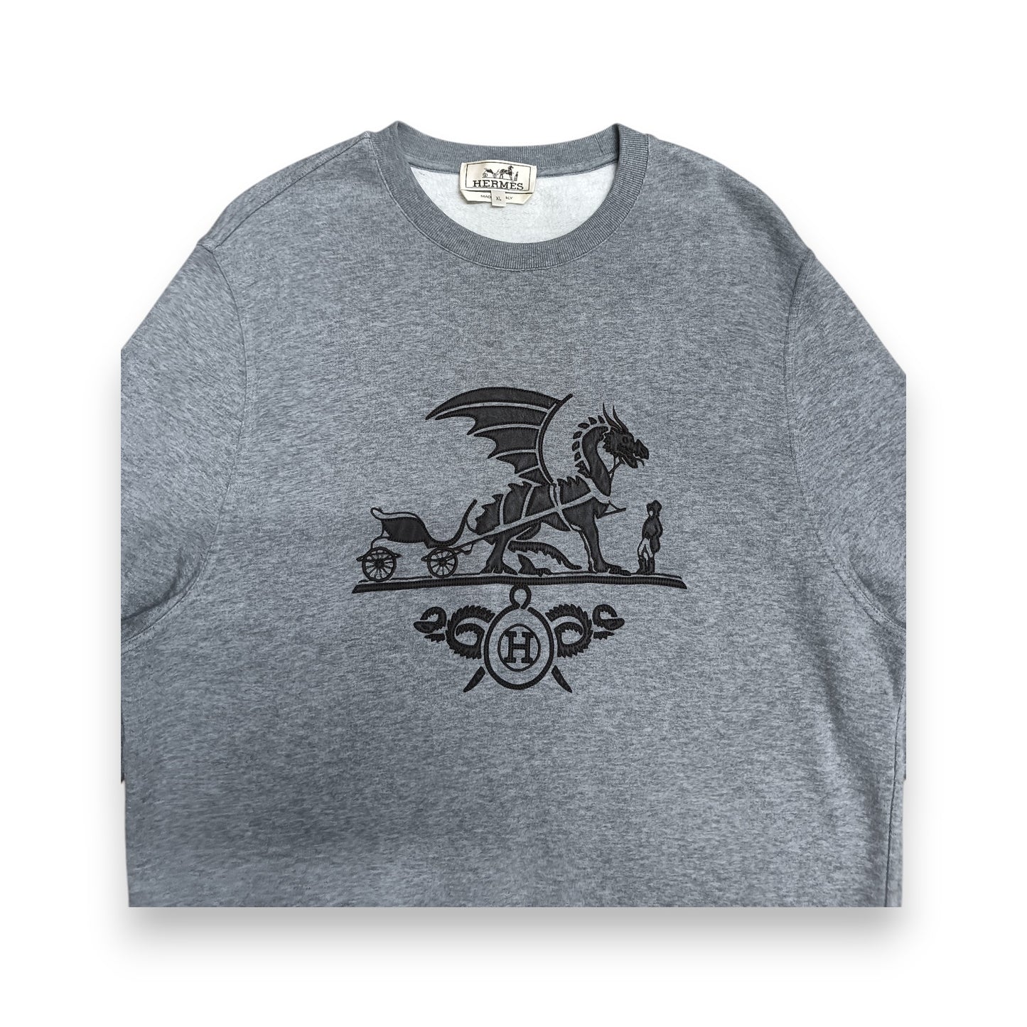 HERMES Long-sleeved T-shirt Size XL Mens Gray Rank (B) Stain
