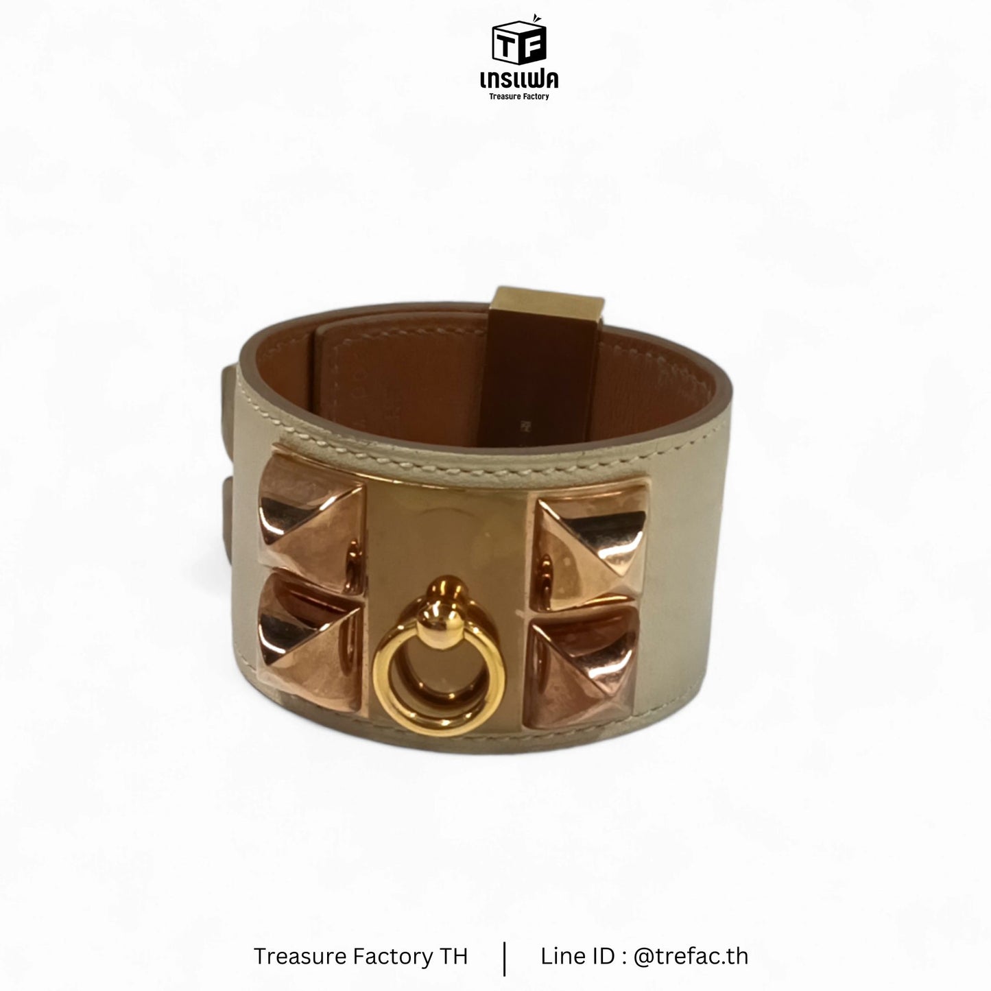 HERMES Bracelet T NM 004 Collier Beige/Gold *Stain* Rank B