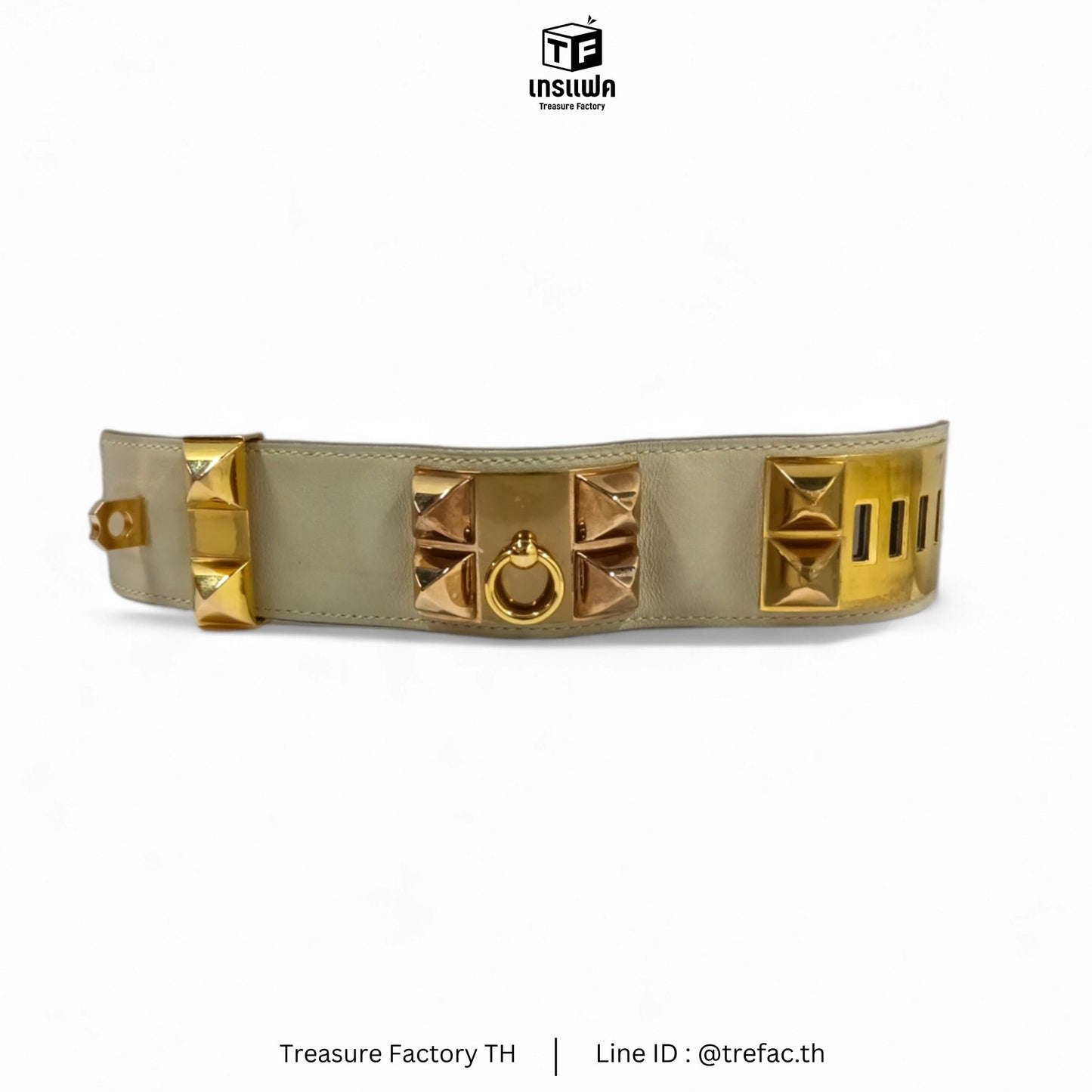 HERMES Bracelet T NM 004 Collier Beige/Gold *Stain* Rank B