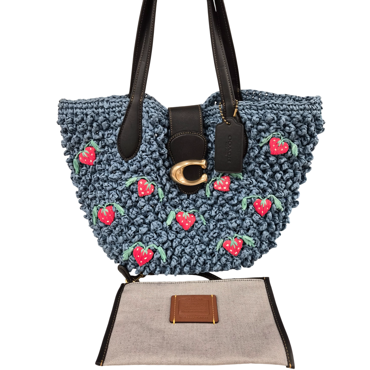 COACH Tote Bag CA035 Blue B2222 Small Tote with Strawberry Embroidery Rank(B)