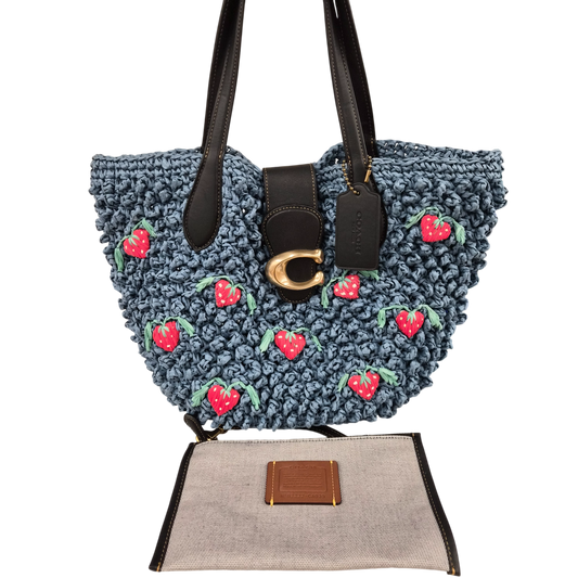 COACH Tote Bag CA035 Blue B2222 Small Tote with Strawberry Embroidery Rank(B)