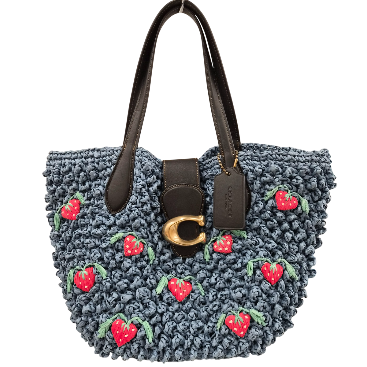 COACH Tote Bag CA035 Blue B2222 Small Tote with Strawberry Embroidery Rank(B)