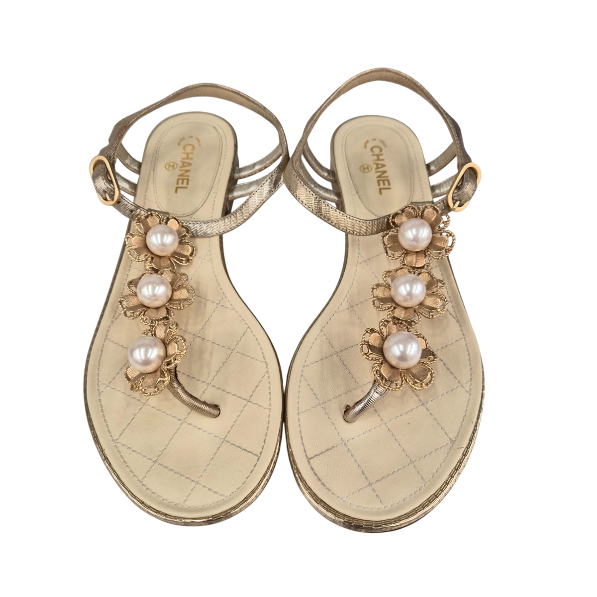 CHANEL Sandal SIZE 37 Lady's Gold Rank(B)